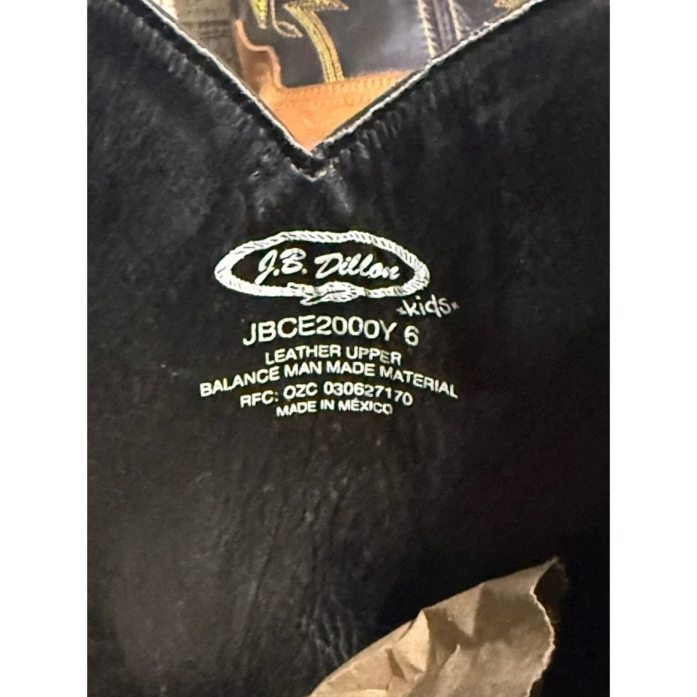 J.B. Dillon Kids Western Cowboy Boots Tan Black Leather Square Toe JBCE2000Y 6